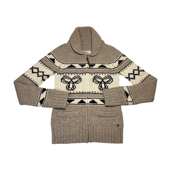 ARITZIA TNA Sea To Sky Lambswool Cardigan Sweater Zip Up Beige Size S - Picture 3 of 13